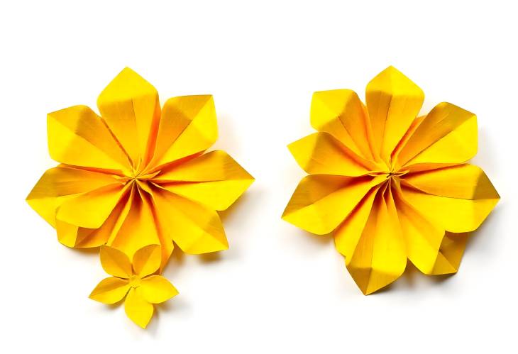 Artful Origami Yellow Flowers on a White Canvas